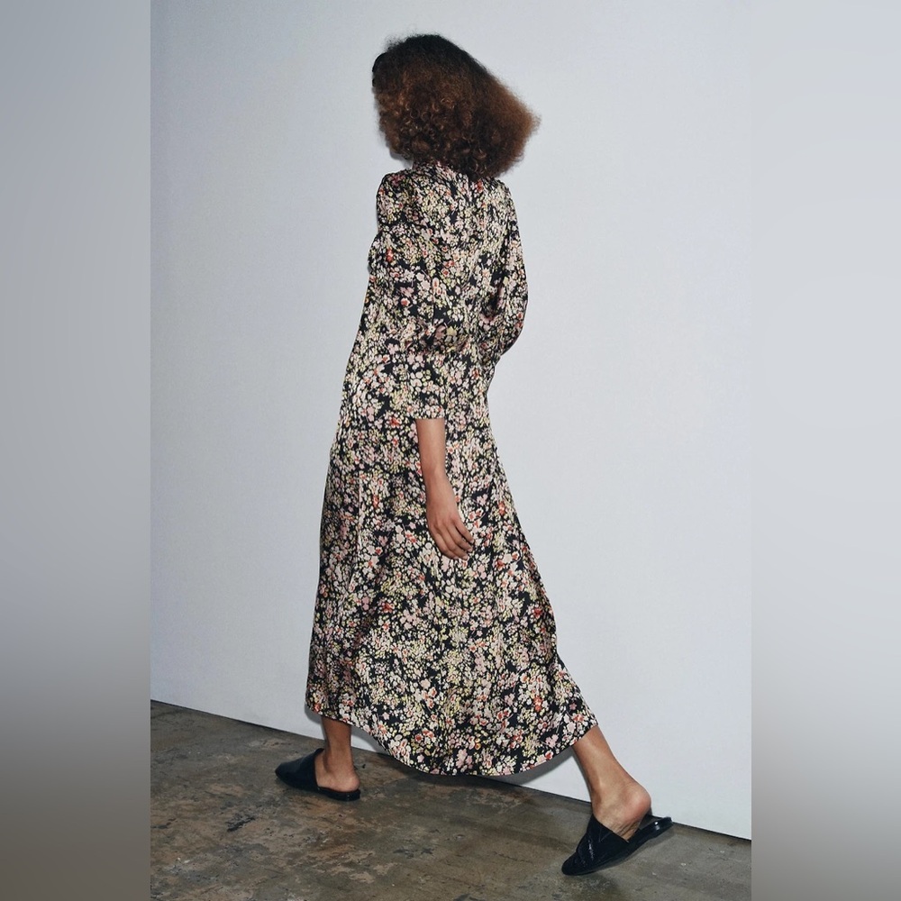 Zara ZW COLLECTION FLORAL MIDI DRESS size L NWOT - Picture 2 of 8